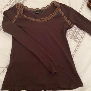 Brown lace detailed shirt